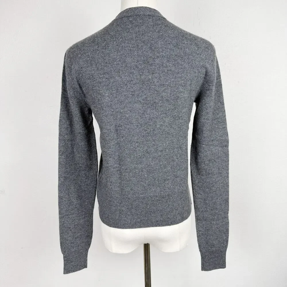 Tory Burch Merino Wool Cardigan Beaded Palm Tree Gray Sweater - XS